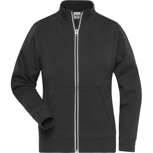 eine schwarze jacke mit reißverschluss vorne Ladies' Doubleface Work Jacket - SOLID - - Funktionelle Jacke mit Stehkragen und Kängurutasche (Bild 1)