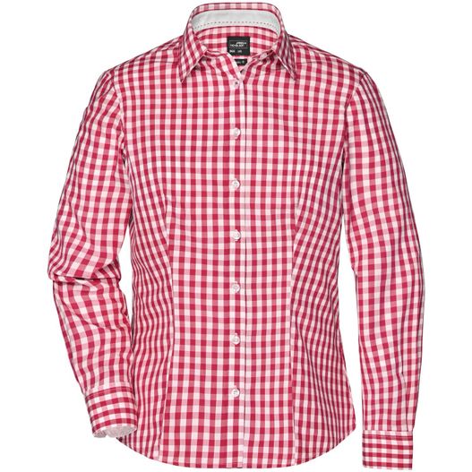 Ladies' Checked Blouse - Modisches Karoshirt mit Uni-Einsätzen an Kragen und Manschette (Bild 1)