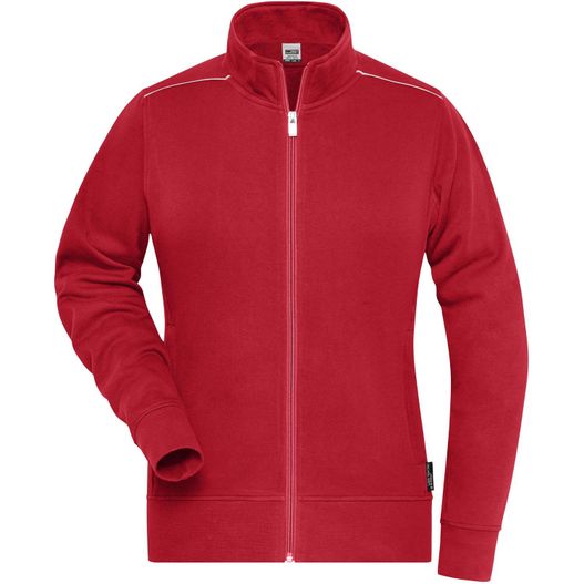 eine rote jacke mit reißverschluss vorne Ladies' Workwear Sweat-Jacket - SOLID - - Sweatjacke mit Stehkragen und Kontrastpaspel (Bild 1)