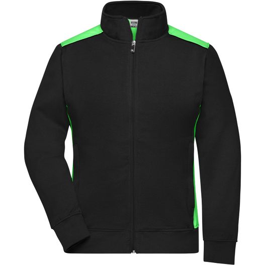 eine schwarze jacke mit grünen trimmen Ladies' Workwear Sweat Jacket - COLOR - - Sweatjacke mit Stehkragen und Kontrasteinsätzen (Bild 1)