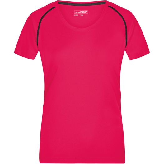 ein frauen rosa t - hemd mit schwarzen pips Ladies' Sports T-Shirt - Funktionsshirt für Fitness und Sport (Bild 1)