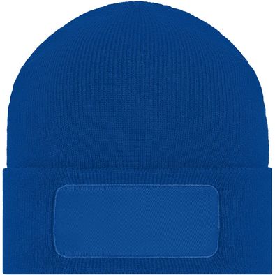 Knitted Beanie with Patch (10cm x 5cm) - Klassische Strickmütze mit Baumwoll-Patch