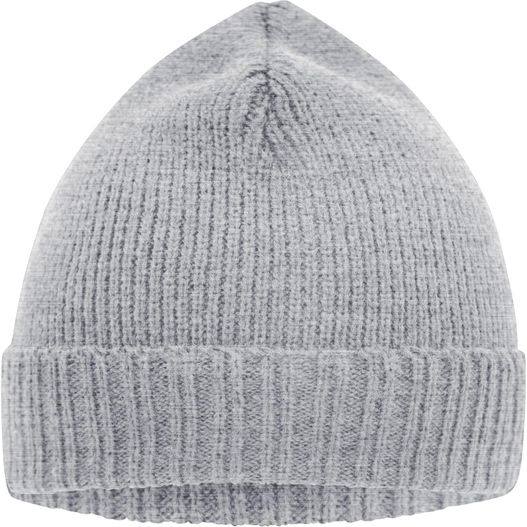 ein grauer hut auf weißem hintergrund Basic Knitted Beanie - Promotion Strickmütze mit Umschlag (Bild 1)