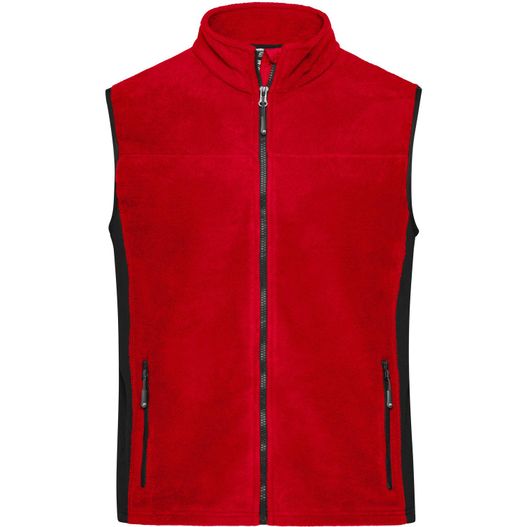 eine rote weste mit schwarzen trimmen und einem reißverschluss Men's Workwear Fleece Vest - STRONG - - Strapazierfähige Fleeceweste im Materialmix (Bild 1)