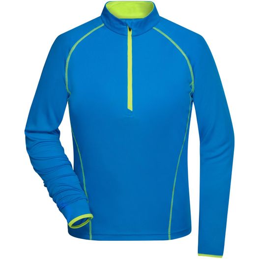 ein blaues und gelbes hemd mit reißverschluss Ladies' Sports Shirt Longsleeve - Langarm Funktionsshirt für Fitness und Sport (Bild 1)