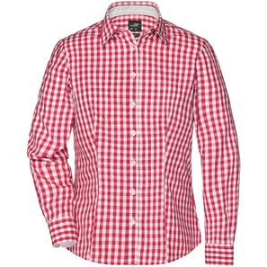 Ladies' Checked Blouse - Modisches Karoshirt mit Uni-Einsätzen an Kragen und Manschette