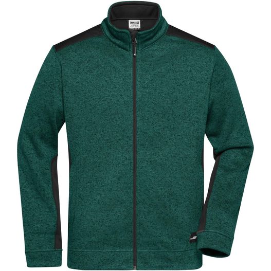 eine grüne jacke mit schwarzen trimmen und einem reißverschluss Men's Knitted Workwear Fleece Jacket - STRONG - - Pflegeleichte Strickfleece Jacke im Materialmix (Bild 1)
