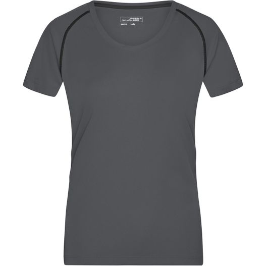 ein graues hemd mit schwarzem seitenstreifen Ladies' Sports T-Shirt - Funktionsshirt für Fitness und Sport (Bild 1)