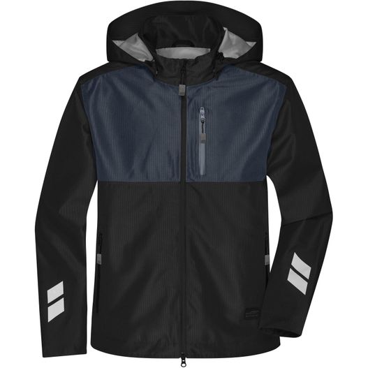 eine schwarze und blaue jacke mit kapuze Hardshell Workwear Jacket - Professionelle, wind- und wasserdichte, atmungsaktive Arbeitsjacke für extreme Wetterbedingungen (Bild 1)