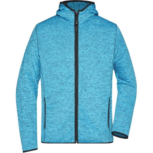 eine blaue jacke mit kapuze und reißverschluss Men's Knitted Fleece Hoody - Kapuzenjacke aus Strickfleece in Melange-Optik (Bild 1)