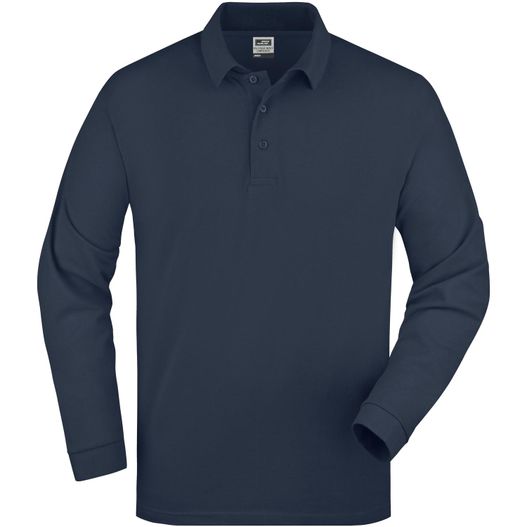 ein navy langarm poloshirt mit einem weißen logo auf der brust Polo-Piqué Long-Sleeved - Klassisches Langarm Polo (Bild 1)