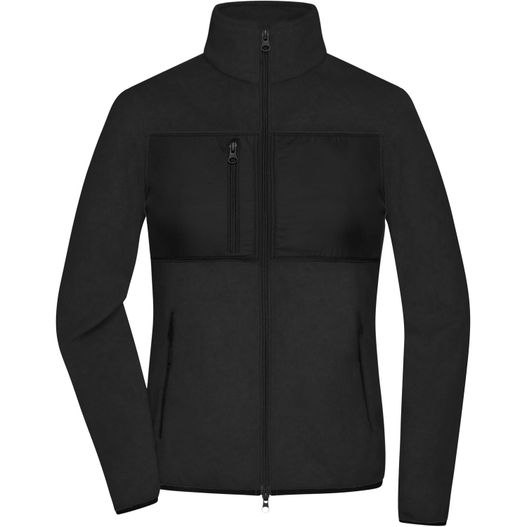 eine schwarze jacke mit reißverschluss vorne Ladies' Fleece Jacket - Fleecejacke im Materialmix (Bild 1)