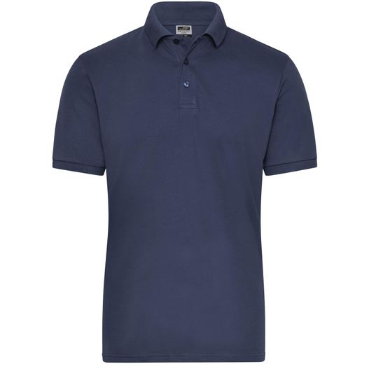 ein marines poloshirt mit einem weißen logo auf der brust Men's BIO Stretch-Polo Work - SOLID - - Polo aus weichem Elastic-Piqué (Bild 1)