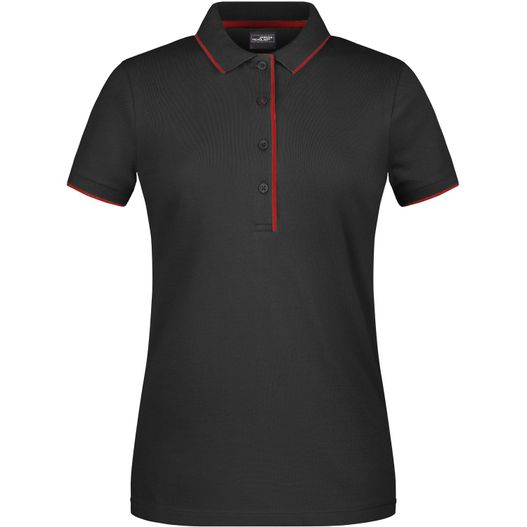 ein schwarzes poloshirt mit roten pips Ladies' Polo Stripe - Klassisches Polo mit Kontraststreifen (Bild 1)