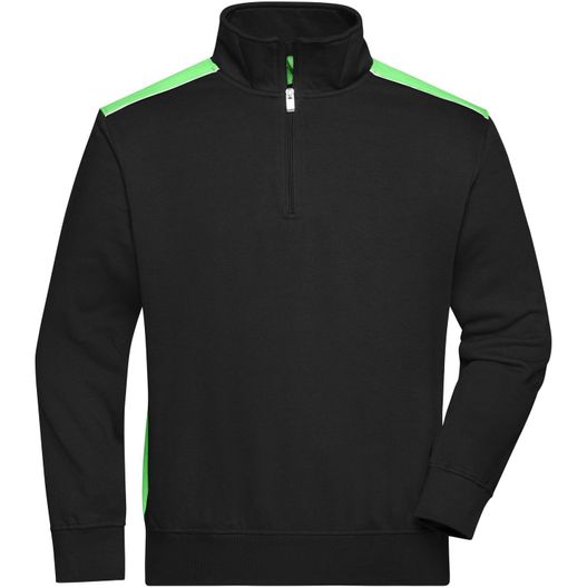 ein schwarzes und grünes sweatshirt mit reißverschluss Workwear Half-Zip Sweat - COLOR - - Sweatshirt mit Stehkragen, Reißverschluss und Kontrasteinsätzen (Bild 1)