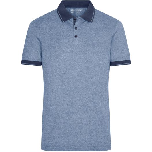 ein blaues poloshirt mit einem marinekragen Men's Heather Polo - Melange Polo mit modischen Details (Bild 1)