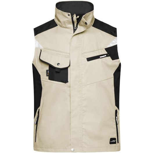 eine beige weste mit schwarzen und weißen details Workwear Vest - STRONG - - Professionelle Weste mit hochwertiger Ausstattung (Bild 1)