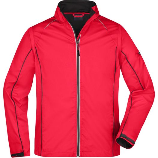 eine rote jacke mit schwarzen trimmen und einem reißverschluss Men's Zip-Off Softshell Jacket - 2 in 1 Jacke mit abzippbaren Ärmeln (Bild 1)