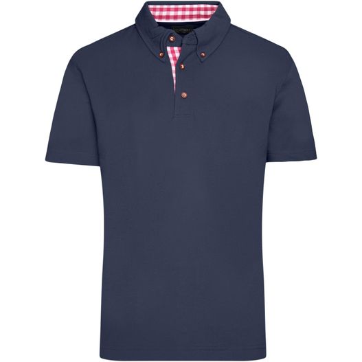 ein navy poloshirt mit einem karierten kragen Men's Traditional Polo - Klassisches Polo im Trachtenlook (Bild 1)