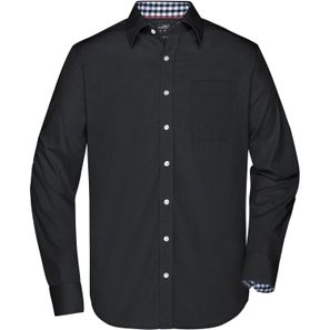 Men's Plain Shirt - Modisches Shirt mit Karo-Einsätzen an Kragen und Manschette