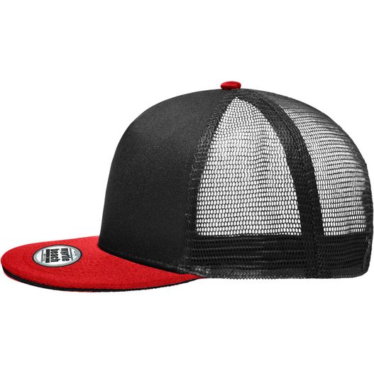 einen schwarzen und roten hut mit einem roten visier Pro Cap Mesh 5 Panel - Stylische Mesh Cap mit Sandwich (Bild 1)