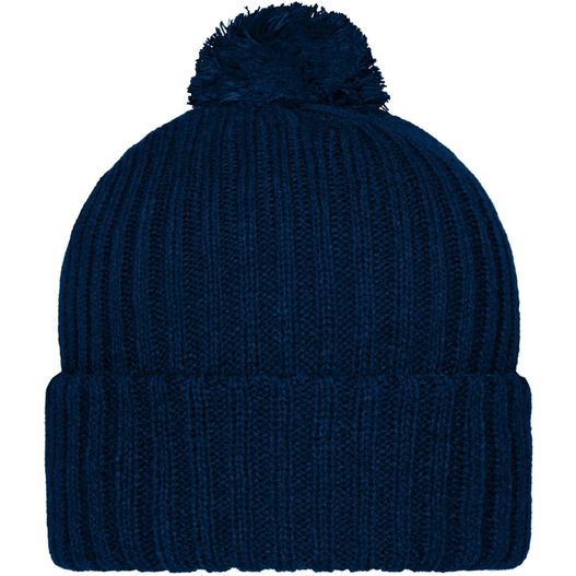 ein navy gestrickter hut mit pom pom pom Knitted Cap with Pompon - Trendige Pomponmütze in vielen Farben (Bild 1)