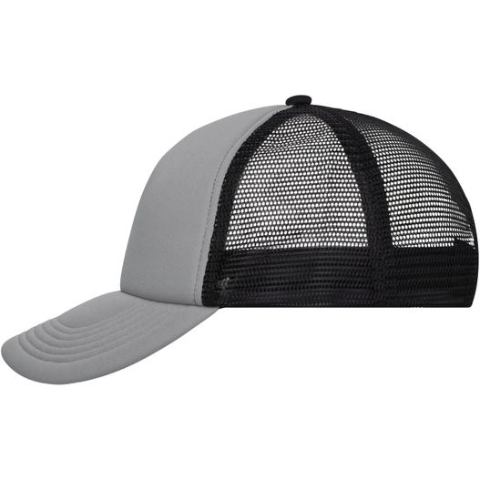 ein schwarzer und weißer hut mit einem netzrücken 5 Panel Polyester Mesh Cap - Trendiges 5 Panel Mesh Cap in zahlreichen Farbvarianten (Bild 1)