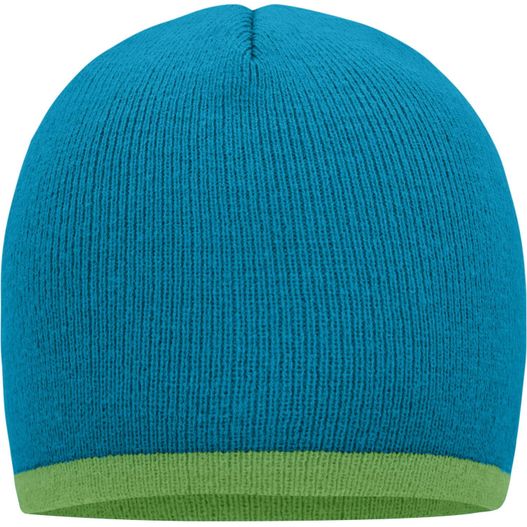 blauer und grüner hut mit grünem streifen Beanie with Contrasting Border - Enganliegende Strickmütze ohne Umschlag (Bild 1)