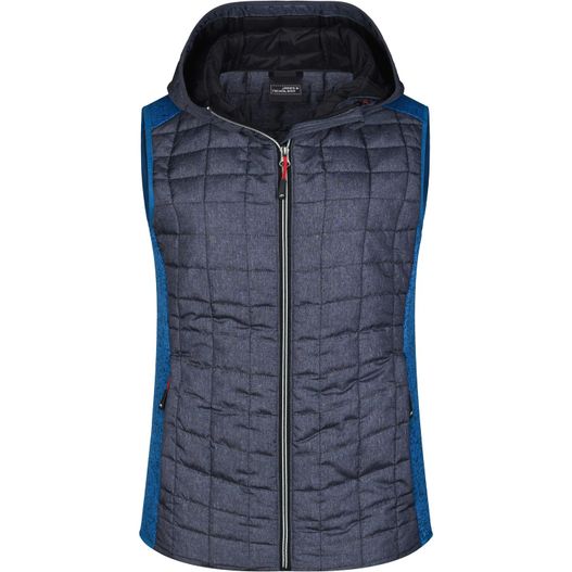 eine frauenweste mit kapuze Ladies' Knitted Hybrid Vest - Weste im stylischen Materialmix (Bild 1)