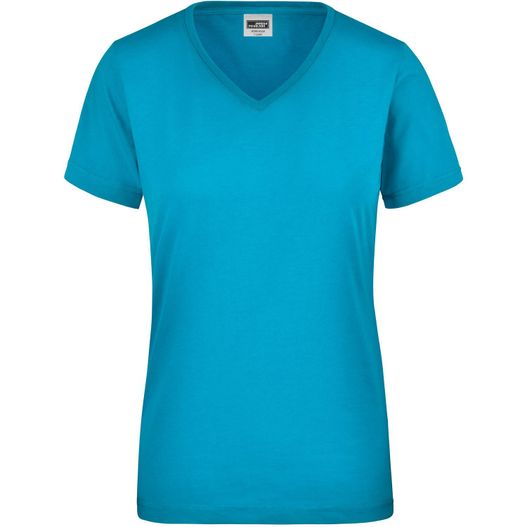 ein frauenblau v - hals t - hemd Ladies' Workwear T-Shirt - Strapazierfähiges und pflegeleichtes T-Shirt (Bild 1)