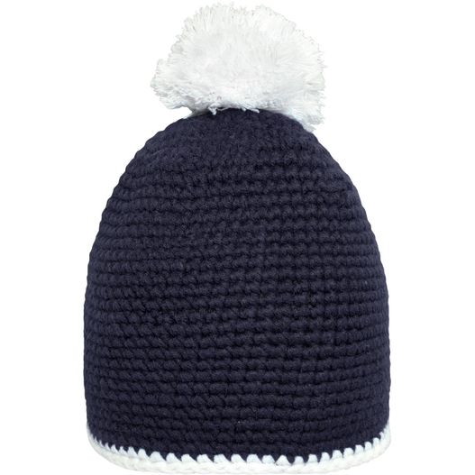Pompon Hat with Contrast Stripe - Häkelmütze mit Kontrastrand und Pompon (Bild 1)