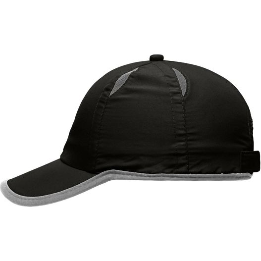 einen schwarzen hut mit einem weißen streifen auf der seite 6 Panel Micro-Edge Sports Cap - Sportliches 6 Panel Cap aus Microfaser für alle Witterungsbedingungen (Bild 1)