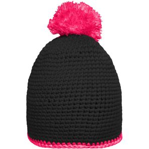 Pompon Hat with Contrast Stripe - Häkelmütze mit Kontrastrand und Pompon