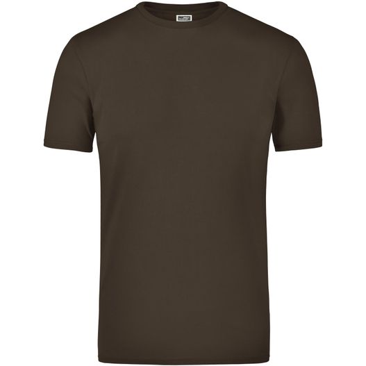 ein braunes t-shirt mit einem weißen logo auf der brust Elastic-T - T-Shirt mit Elasthan (Bild 1)
