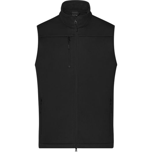 eine schwarze weste mit einem reißverschluss und einem reißverschluss hinten Men's Softshell Vest - Klassische Softshellweste im sportlichen Design aus recyceltem Polyester (Bild 1)