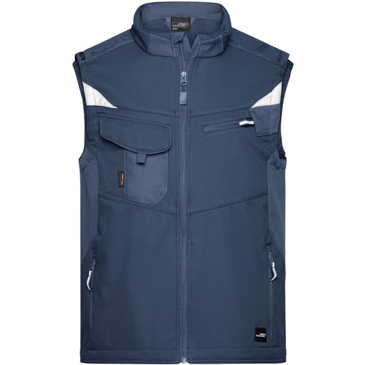 eine blaue weste mit einem reißverschluss kragen und taschen Workwear Softshell Vest - STRONG - - Professionelle Softshellweste mit hochwertiger Ausstattung (Bild 1)
