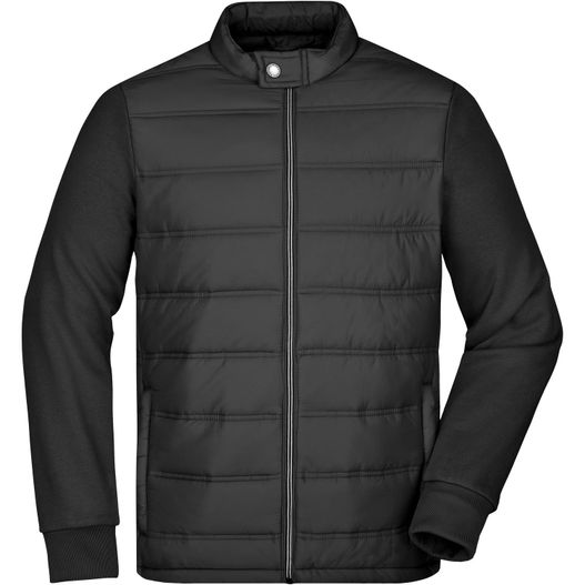 eine schwarze jacke mit reißverschluss auf der brust Men's Hybrid Sweat Jacket - Modische Sweatjacke in attraktivem Materialmix (Bild 1)