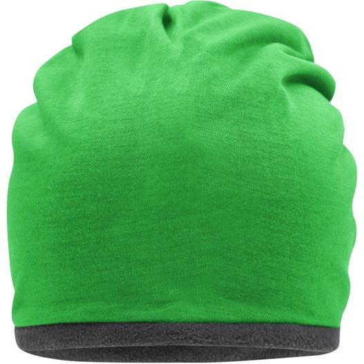 eine grüne mütze mit einer schwarzen band Fleece Beanie - Lässige Mütze mit Fleece-Kontrastabschluss (Bild 1)