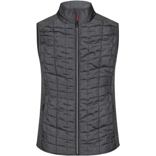 eine frau weste mit einem reißverschluss auf der vorderseite Ladies' Knitted Hybrid Vest - Weste im stylischen Materialmix (Bild 1)