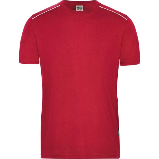 ein rotes t-shirt mit weißen pips auf der brust Men's Workwear T-Shirt - SOLID - - Strapazierfähiges und pflegeleichtes T-shirt mit Kontrastpaspel (Bild 1)