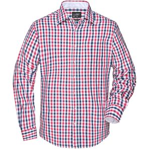 Men's Checked Shirt - Modisches Karoshirt mit Uni-Einsätzen an Kragen und Manschette