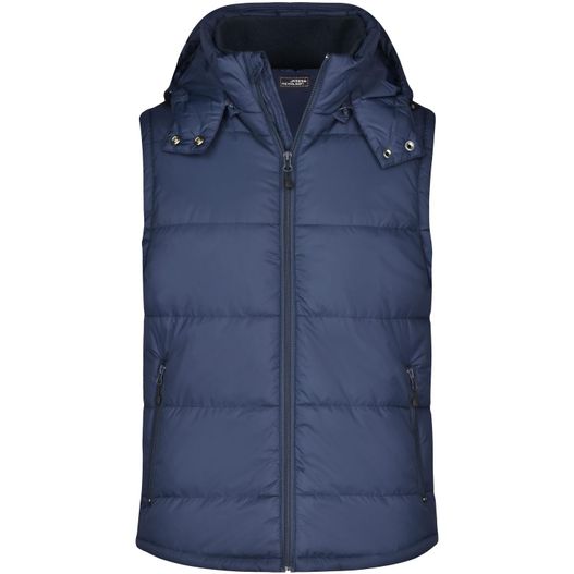eine blaue weste mit kapuze und reißverschluss Men's Padded Vest - Modische Steppweste mit abnehmbarer Kapuze (Bild 1)