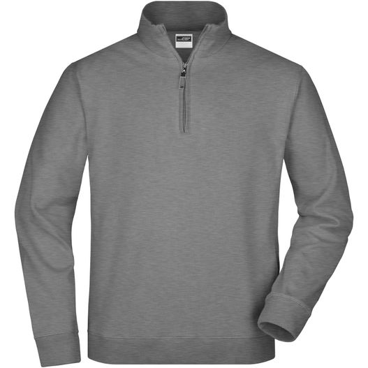 ein grauer pullover mit reißverschluss vorne Round-Neck Zip - Sweatshirt mit Stehkragen und kurzem Reißverschluss (Bild 1)