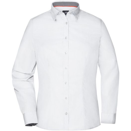 Ladies' Plain Shirt - Modisches Shirt mit Karo-Einsätzen an Kragen und Manschette (Bild 1)