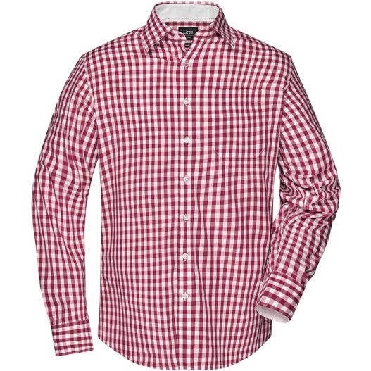 Men's Checked Shirt - Modisches Karoshirt mit Uni-Einsätzen an Kragen und Manschette (Bild 1)