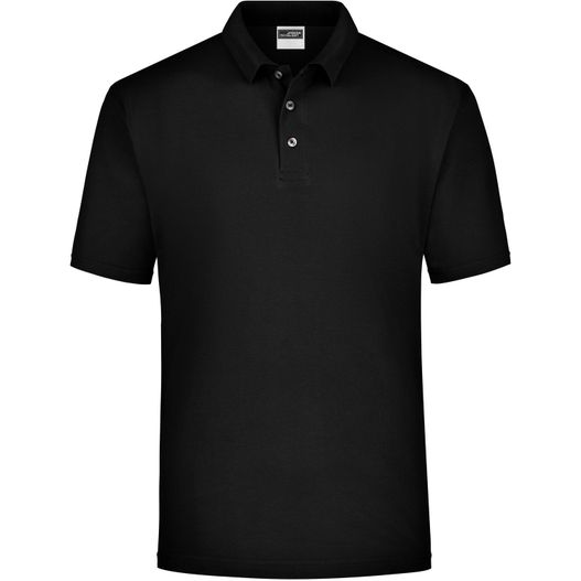 ein schwarzes poloshirt mit einem weißen logo auf der brust Polo-Piqué Medium - Klassisches Polohemd für Freizeit und Sport (Bild 1)
