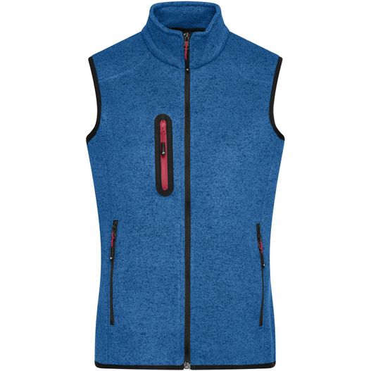 eine blaue weste mit einem roten reißverschluss Ladies' Knitted Fleece Vest - Strickfleece Weste mit Stehkragen (Bild 1)