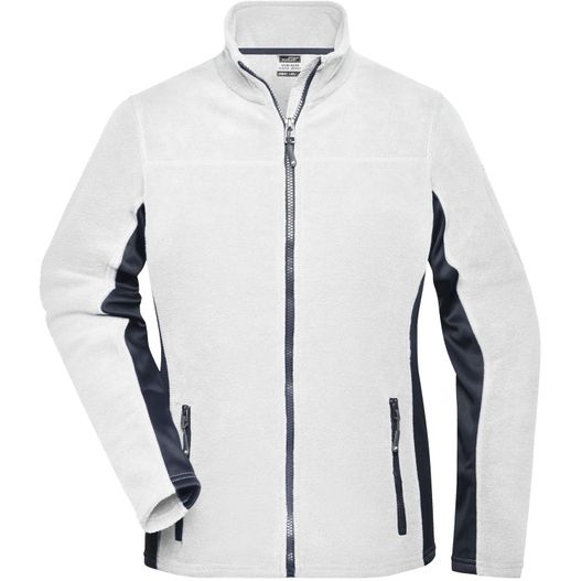 eine weiße jacke mit einem reißverschlusskragen und einem reißverschlusskragen Ladies' Workwear Fleece Jacket - STRONG - - Strapazierfähige Fleecejacke im Materialmix (Bild 1)