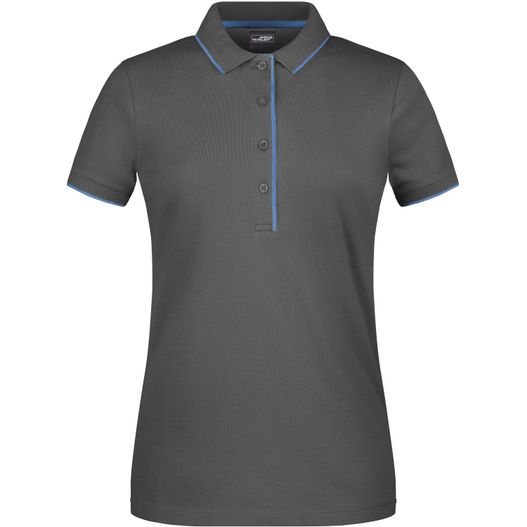 ein graues poloshirt mit blauen pips Ladies' Polo Stripe - Klassisches Polo mit Kontraststreifen (Bild 1)
