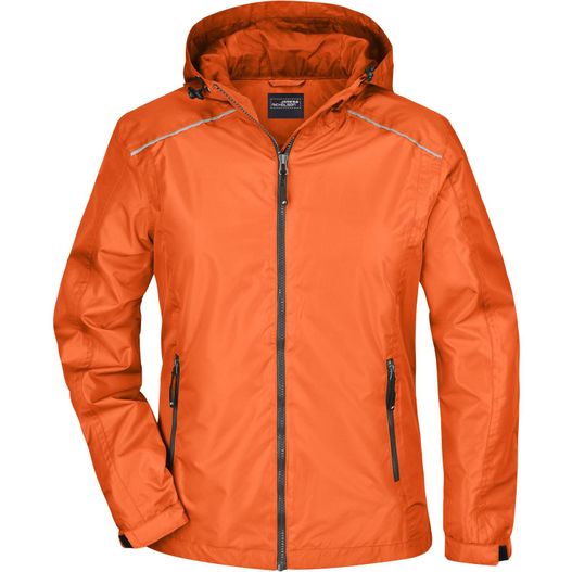 eine orange jacke mit kapuze und reißverschluss Ladies' Rain Jacket - Sportliche, funktionale Outdoorjacke (Bild 1)